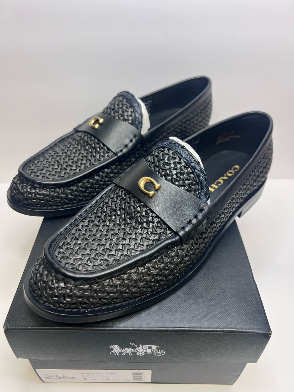 NEW COACH Jolene Raffia Loafer (Black/Black) Women's Flat Shoes Size 9